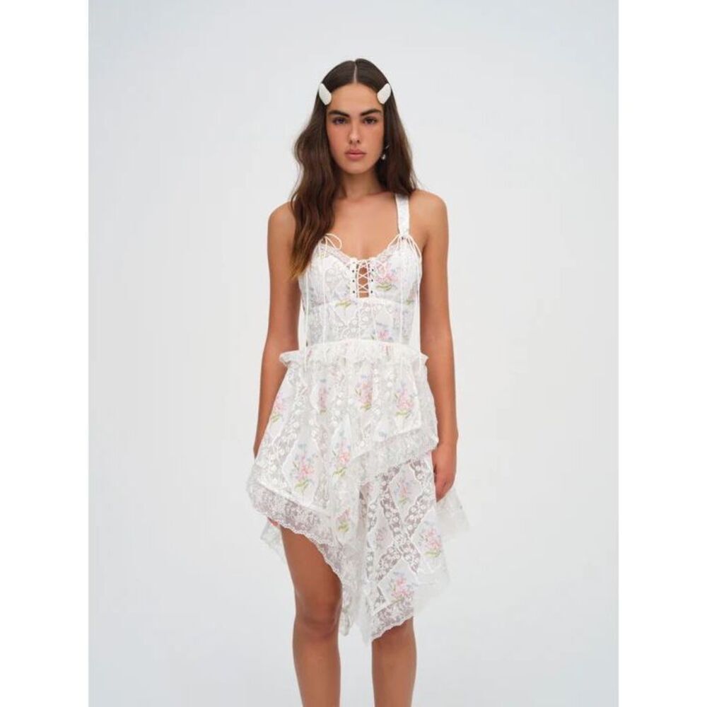 For Love & Lemons size S Diana Mini Dress Asymmetrical Handkerchief Hem Floral
